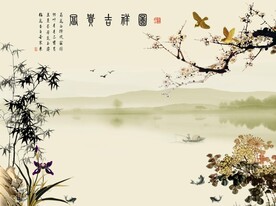 水墨山水简约花鸟背景客厅装饰画