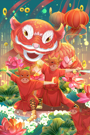 舞龙舞狮国潮海报图片