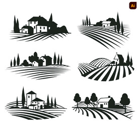 农田农村插画