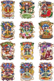 国潮京剧美食矢量元素