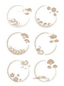 中国风浪花纹祥云纹圆形边框