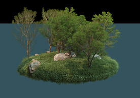 独立景观草地石头树木PSD素材
