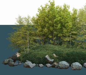 独立景观草地石头树木PSD素材