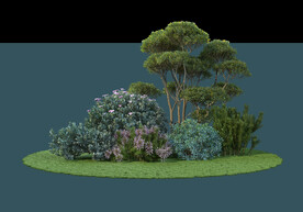 独立景观草地石头树木PSD素材