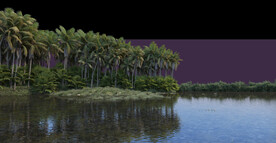 湖水椰子树分层PSD场景素材