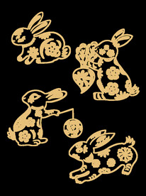 春节兔年插画元素图案 