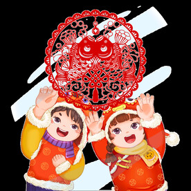 小娃娃贴窗花
