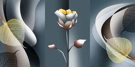 唯美花卉花束树叶三联挂画装饰画