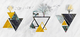 麋鹿飞鸟山脉三联挂画装饰画