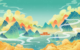国潮山水背景