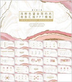 浅粉鎏金简约风商务汇报模板