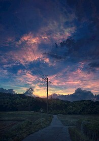 日暮晚霞城市电线杆天空背景