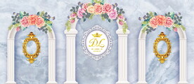 蓝色婚礼背景板 