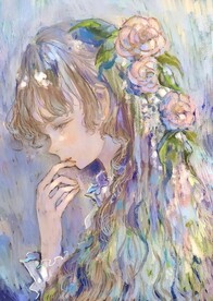 手绘繁花少女