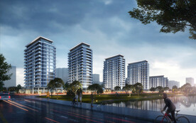 绿城别墅洋房园林沿河夜景