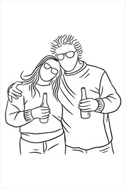 线描情侣 