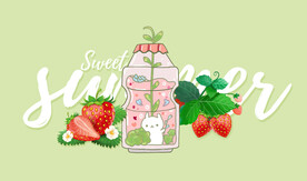 草莓奶瓶兔插画