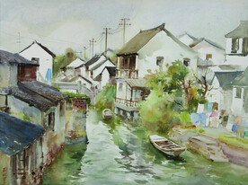 水彩画水乡写生