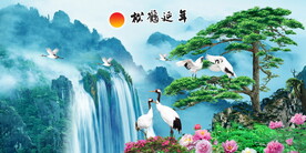 仙鹤山水瀑布背景画