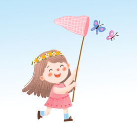  女孩捕蝴蝶
