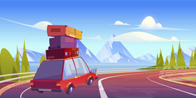 汽车旅行卡通风景