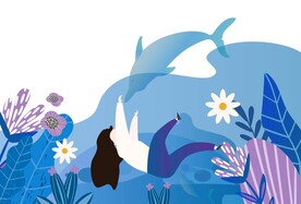 海洋里的海豚环保插画