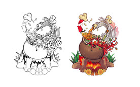 螺蛳粉插画合层透明底