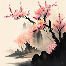 水墨桃花