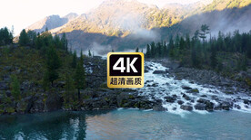 远山山林云海湖面美景