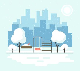 卡通下雪城市