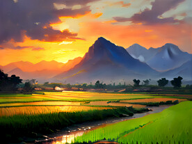 麦田油画