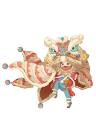 新年国风舞狮原创插画