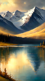 油画雪山风景