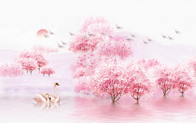 桃花 天鹅 背景图