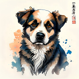 国风小狗插画