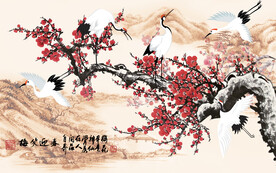 梅笑迎春墙画