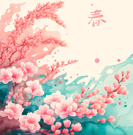 水彩春天花朵