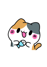 手绘小猫吃鱼