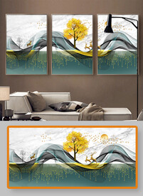 中式意境线条山水装饰画