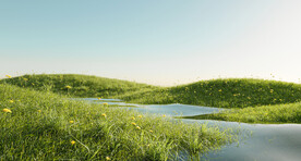 草地牧场河流海报背景