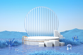 蓝色质感3D场景海报背景