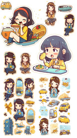 吃东西的女孩手账贴纸