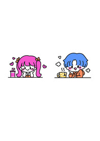 手绘情侣休闲下午茶