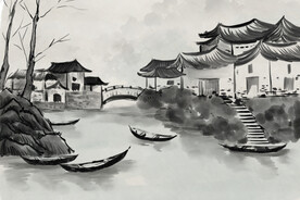 江南水乡水墨画