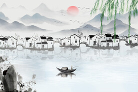 乡村水墨风景画