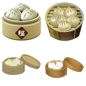 手绘卡通小笼包蒸包子