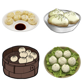 手绘卡通小笼包蒸包子