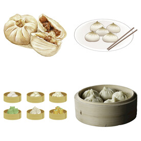 手绘卡通小笼包蒸包子
