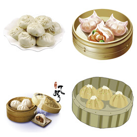 手绘卡通小笼包蒸包子