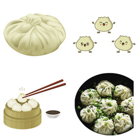 手绘卡通小笼包蒸包子